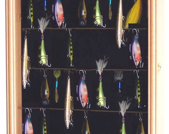 Fishing Lure Display Case Cabinet Wall Hook Wire Rack Shelf Fish Bait  Collectible w/ 98% UV Protection - Lockable
