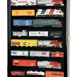 Small HO Scale Train Display Case Cabinet Model Trains Locomotive Engine Car Rack Shelf w/ 98% UV Protection - Lockable