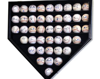 43 Baseball Display Case Cabinet Holder Rack Home Plate Shaped w/98% UV Protection- Lockable