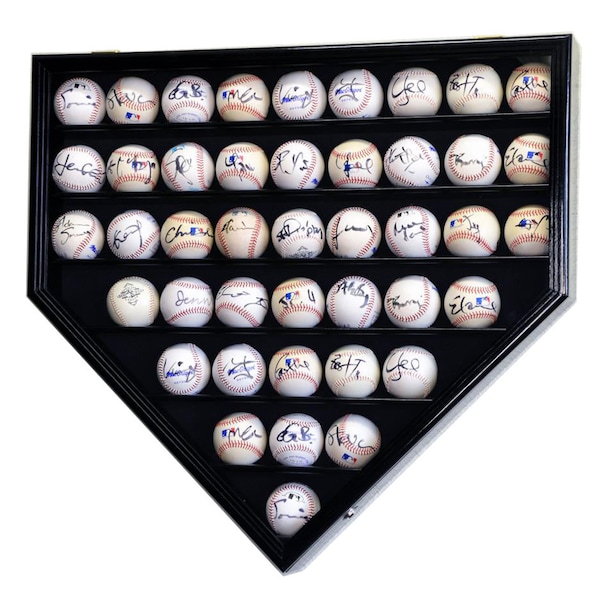 43 Baseball Display Case Cabinet Holder Rack Home Plate Shaped w/98% UV Protection- Lockable