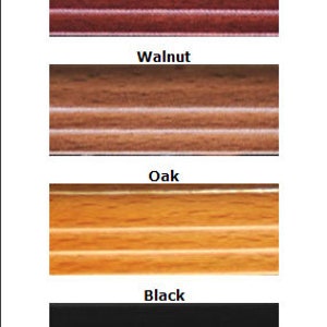May include: A chart showing four different wood stain colors: cherry, walnut, oak, and black. The chart is labeled "Wood Stains Chart".
