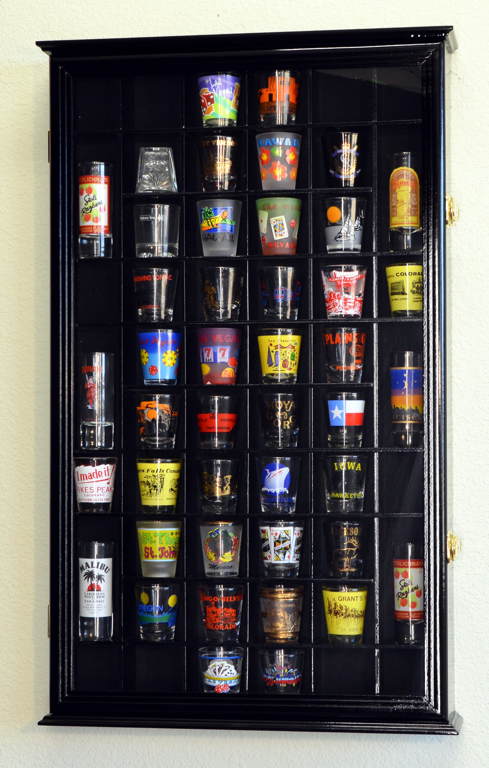 54 Shot Glass Shotglass Shooter Display Case Holder Cabinet Wall Rack ...