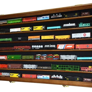 N Scale Train Display Case Model Car Cabinet Wall Rack w/ 98% UV Protection Lockable Walnut Wood Finish