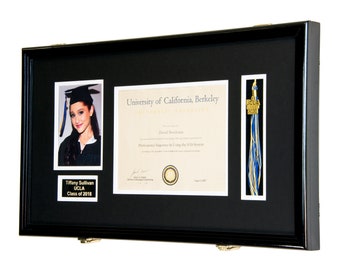 Custom Large Diploma, Graduation Tassel, and Cap Display Case Cabinet Frame (w/ Custom Matting Colors and Layouts)