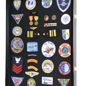 XL Military Medals, Pin, Patches, Badges, Ribbon, Insignia, Buttons, Flag Display Case Cabinet w/ 98% UV Protection - Lockable