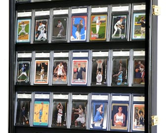 35 Graded Sport Cards / Collectible Trading Card Display Case Wall Cabinet w/98% UV Door Lockable