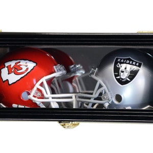 2 Riddell Mini Helmets Football Helmet Display Case Wall Rack Cabinet Mirror Back- 98% UV Lockable