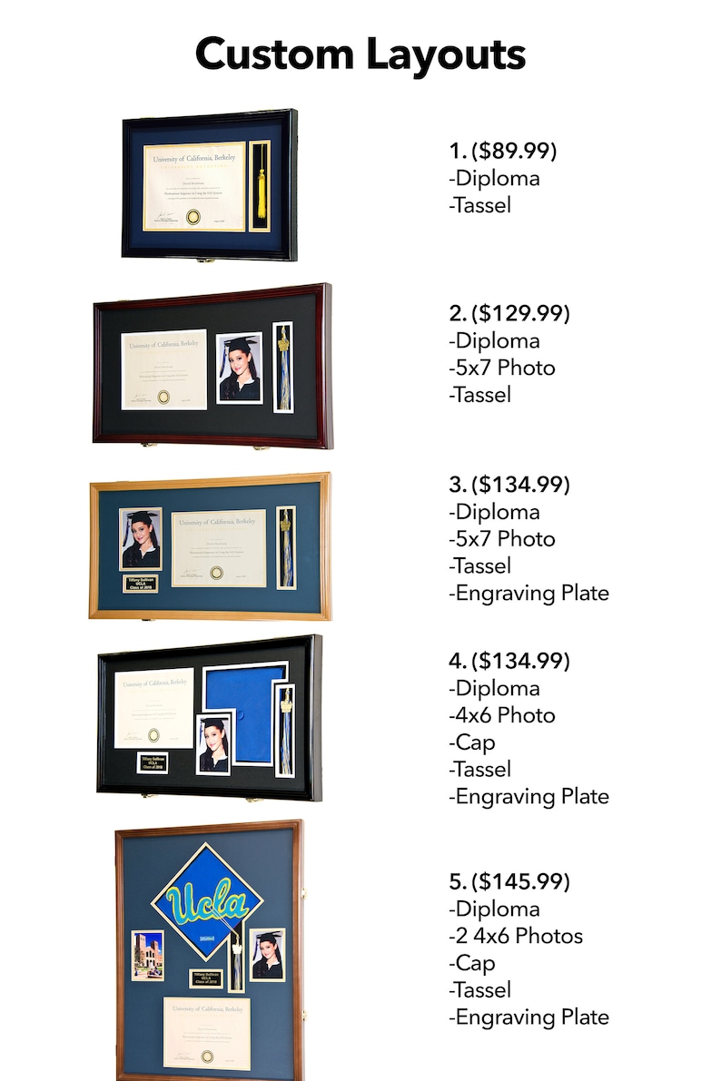 Custom Graduation Diploma Frame Tassel Photo Cap Engraving Display Case for 11 x 8.5 Certificate w/ Custom Matting Colors image 7