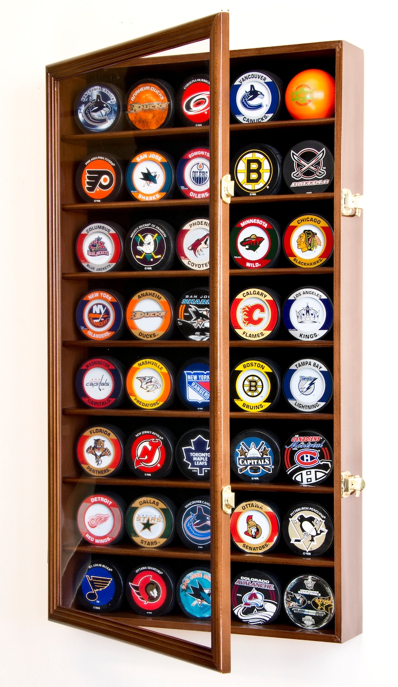 40 Hockey Puck Display Case Cabinet Holder Rack Stand 98% UV Lockable image 7