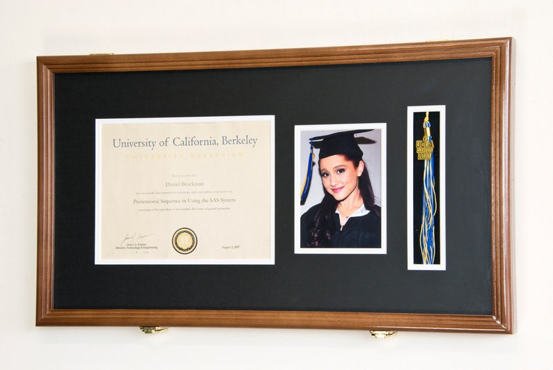 Custom Graduation Diploma Frame Tassel Photo Cap Engraving Display Case for 11 x 8.5 Certificate w/ Custom Matting Colors image 3