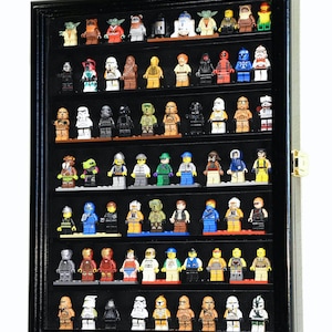 70 Minifigures Display Case Cabinet Miniatures Figurines Small Action Figure Toys Collectible Wall Shelf w/ 98% UV Protection - Lockable