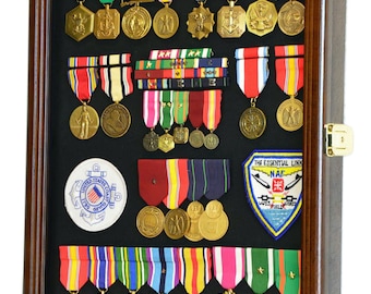 Military Medals, Pins, Patches, Insignia, Ribbons, Flag Display Case Cabinet w/ 98% UV Protection - Lockable