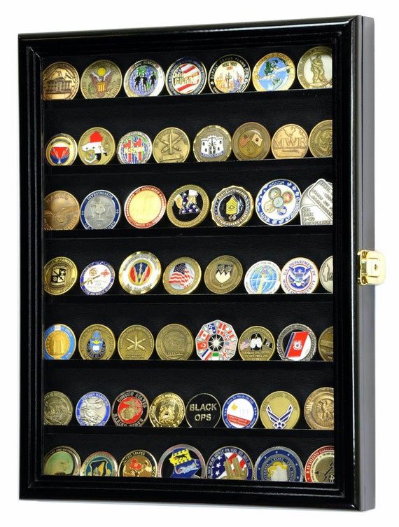 Large Casino Coin Display Case - 117 Coin Capacity With UV Protection & Lock, 28x16 Inches