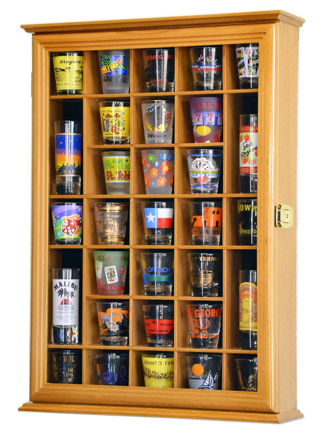 31 Shot Glass Shotglass Shooter Display Case Holder Cabinet Wall Rack ...