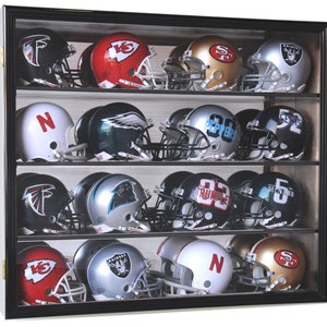 16 Riddell Mini Helmet Helmets Display Case Cabinet Wall Rack NFL Football 98% UV Protection Lockable Black Finish