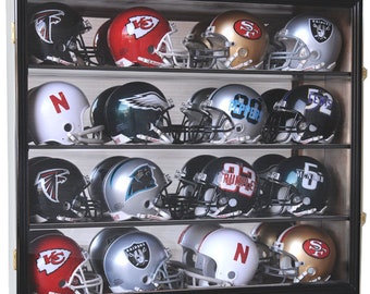 16 Riddell Mini Helmet Helmets Display Case Cabinet Wall Rack NFL Football 98% UV Protection Lockable