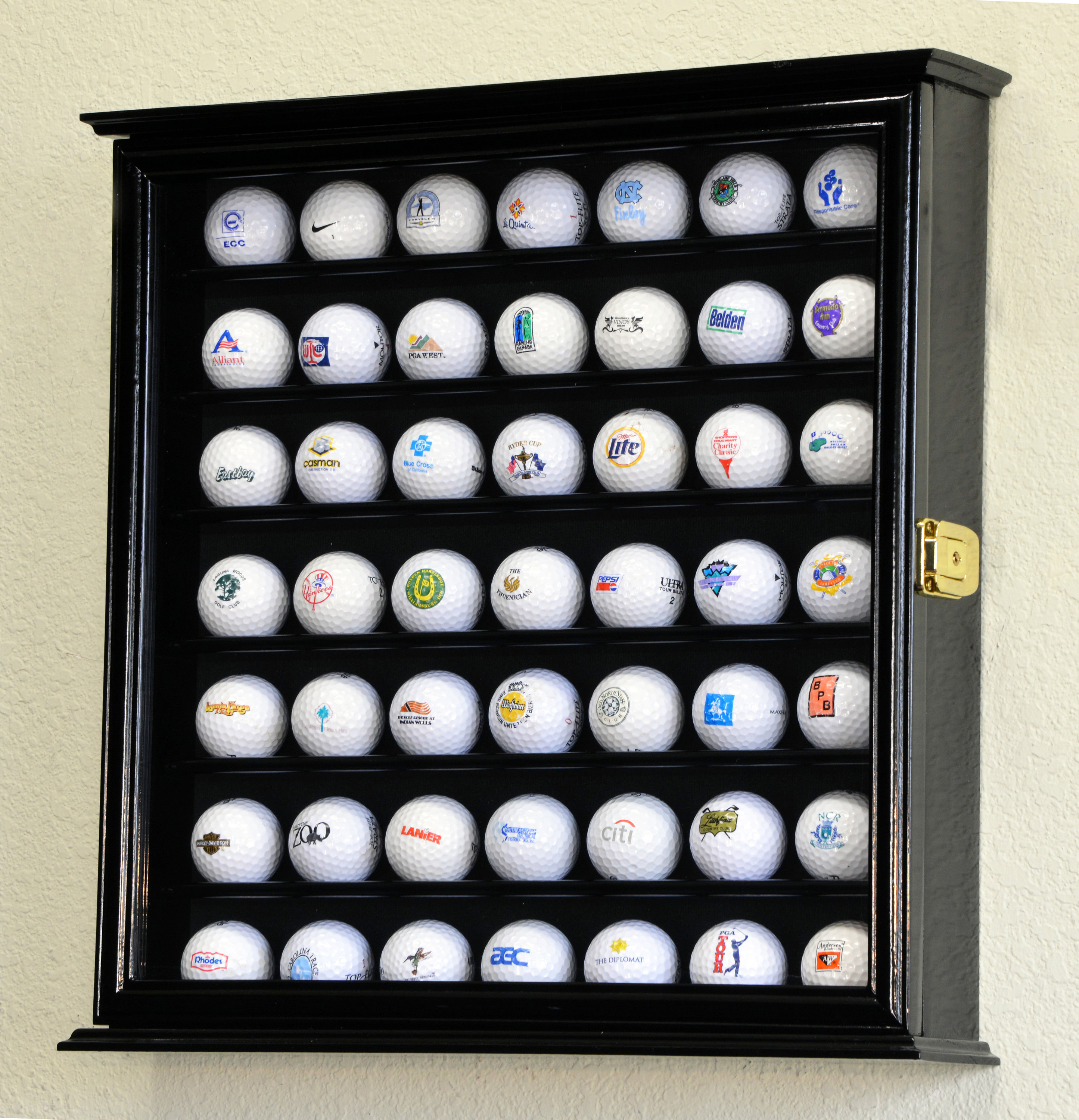 木製 ゴルフボール ディスプレイラック 壁掛け 49個のゴルフボールディスプレイケースキャビネット壁掛けラック