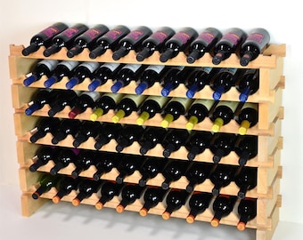 10X Beech Modular Wine Rack Beech Wood 40-120 Bottle Capacity Storage 10 Bottles Across up to 12 Rows Stackable Newest Improved Model