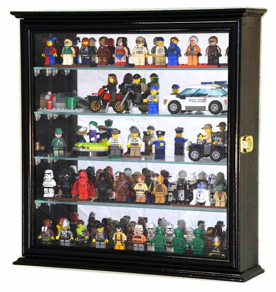 Minifigures Display Case 84 Pcs LEGO Toy Miniature Solid Wood Black Wall Cabinet