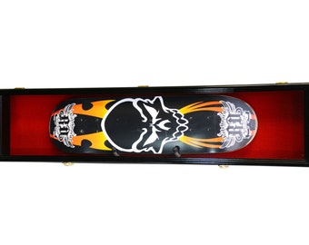 Skateboard Deck Display Case Cabinet - 44" Skateboarding Wall Mount Shadowbox w/ 98% UV Door Lockable (w/ Optional LED Accent Light Bars)