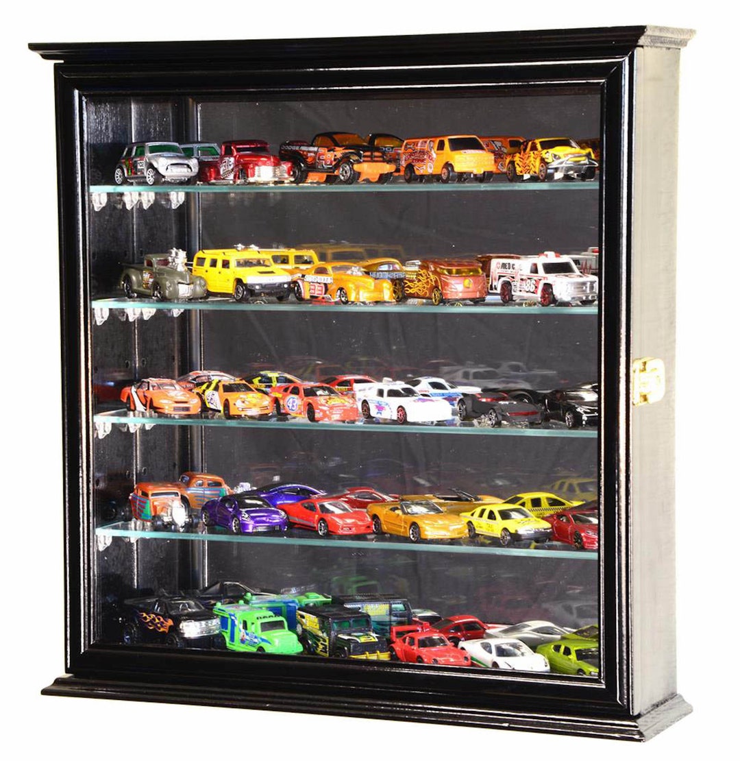 4 Adjustable Shelves Mirror Back 1/64 Diecast Display Case Cars Model Car Train Shelf