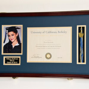 Custom Graduation Diploma Frame Tassel Photo Cap Engraving Display Case for 11 x 8.5 Certificate w/ Custom Matting Colors image 4