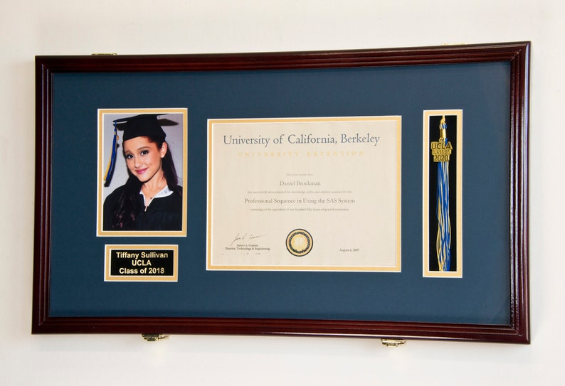 Custom Graduation Diploma Frame Tassel Photo Cap Engraving Display Case for 11 x 8.5 Certificate w/ Custom Matting Colors image 4