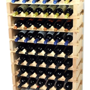 6X Pine Modular Wine Rack Pine Wood 24-72 Bottle Capacity Storage 6 Bottles Across up to 12 Rows Stackable Newest Improved Model