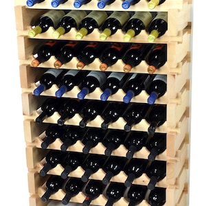 6X Pine Modular Wine Rack Pine Wood 24-72 Bottle Capacity Storage 6 Bottles Across up to 12 Rows Stackable Newest Improved Model