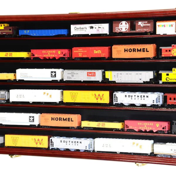 HO Scale Train Display Case Model Train Car Wall Cabinet Shelf Rack w/ 98% UV Protection - Lockable