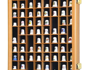 Large wooden thimble display case and approx 100+ china thimbles all good  names like Minton, Spode