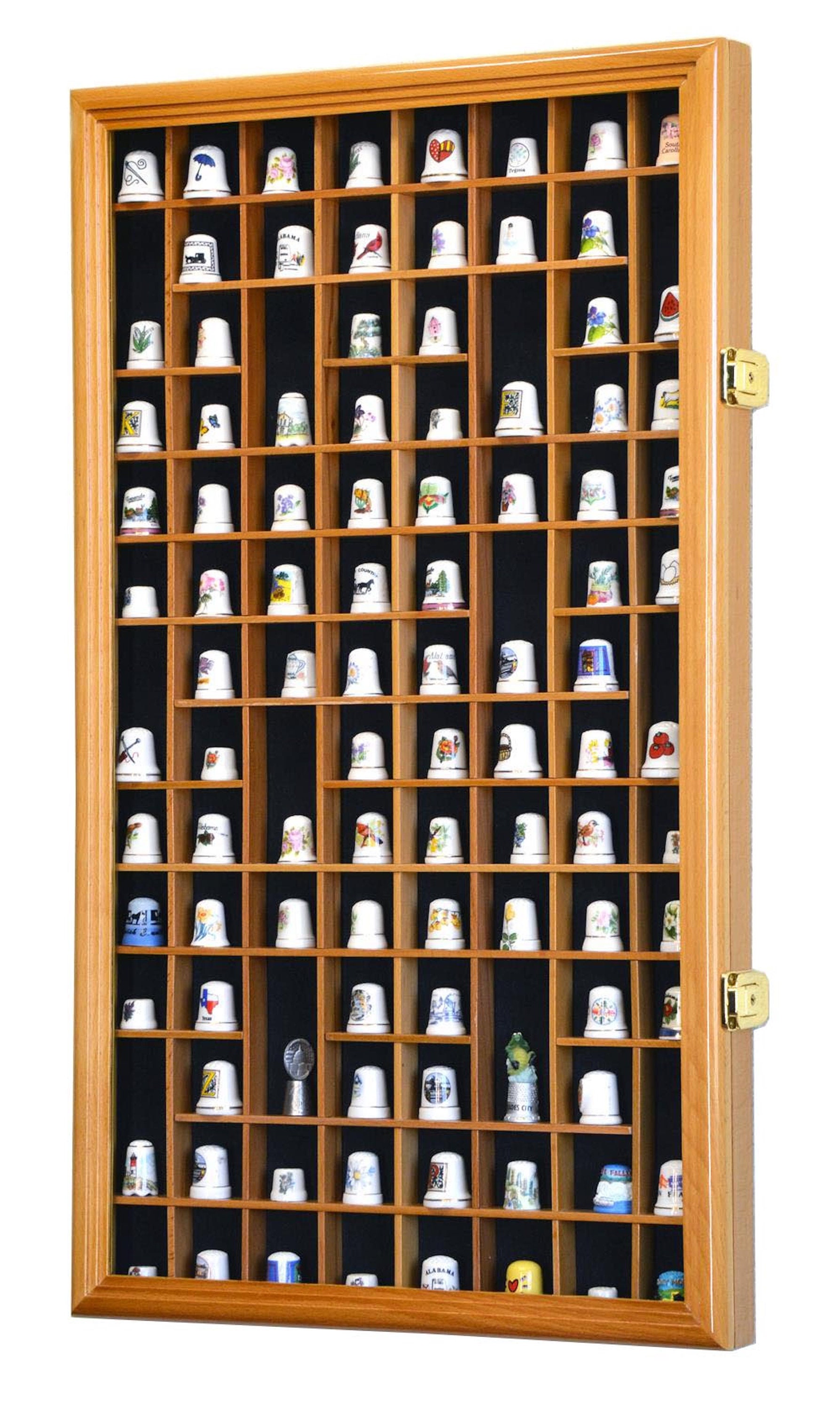 Large collection of thimbles in wooden display cabinets Stock Photo - Alamy