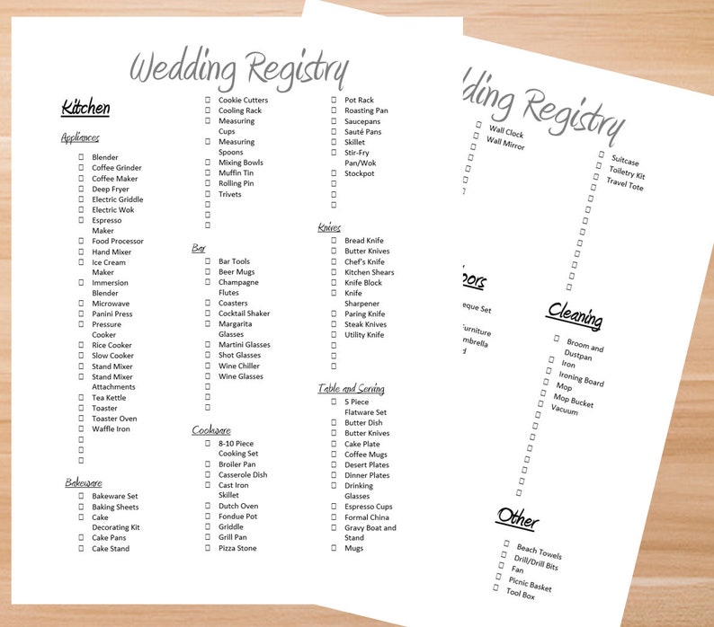 ultimate wedding registry checklist etsy