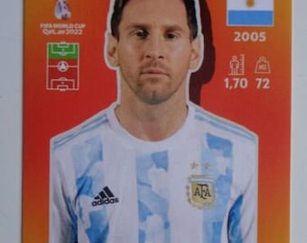 Pegatina Lionel Messi Panini versión Argentina Latinoamérica Naranja Qatar 2022 Arg19 descuento de venta