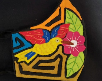 400 5097 rosa pajaro flor conejo mola mascarilla autentica original Panama