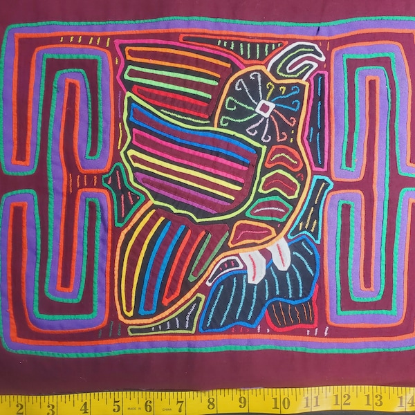 1600 2337 mola unframed authentic folk art indegeneous handmade quilt guna Yala kuna