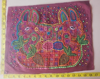 2200 7879 mola unframed authentic folk art indegeneous handmade quilt guna Yala kuna