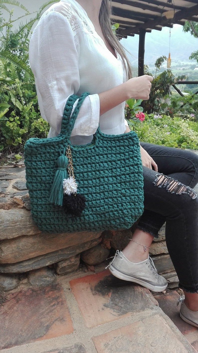 Green Crochet Bag Beach Bag Handmade Women Bag Handbag Slouchy Bag Shopping Bag Tote Crochet Purse