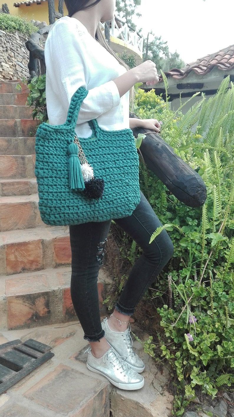Green Crochet Bag Beach Bag Handmade Women Bag Handbag Slouchy Bag Shopping Bag Tote Crochet Purse