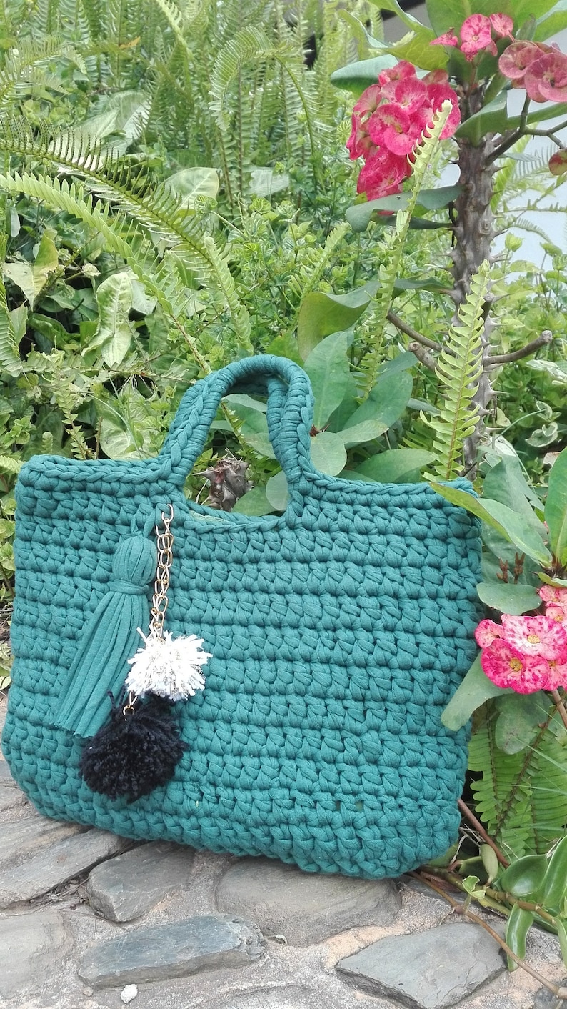 Green Crochet Bag Beach Bag Handmade Women Bag Handbag Slouchy Bag Shopping Bag Tote Crochet Purse