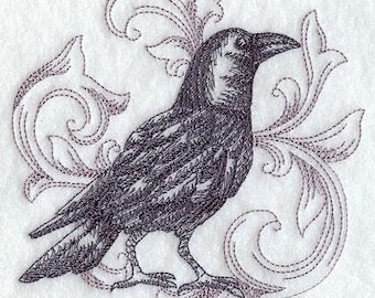 Camiseta bordada con dibujo de cuervo