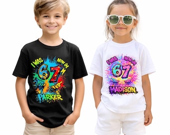 Personalized I Was 6 Now I’m 7 Birthday Shirt, Custom Graffiti Name Party Shirt