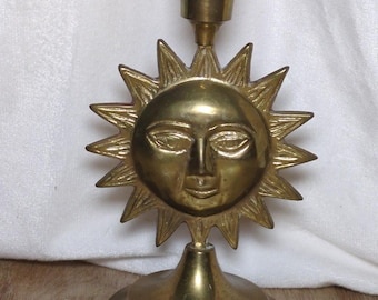 Vintage 80er 90er Jahre Celestial Sun Face Messing Single Kerzenhalter