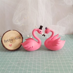 custom animal wedding cake topper--elegant Pink flamingo couple