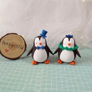 Blue Wedding Cake Topper Penguins Themed, Penguin Anniversary Wedding Gift