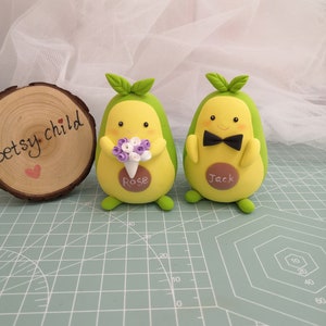 Avocado wedding cake toppers bride and groom, 4 year wedding anniversary cake toppers