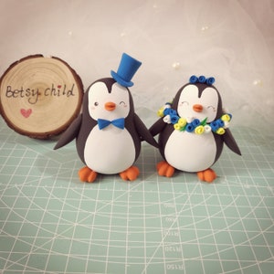 Cake Penguin- Custom Bride and Groom Wedding Cake Toppers, engagement topper figures