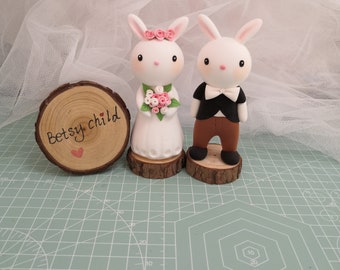 Betsy Child Handmade bunny topper wedding cake, Rabbit Wedding Cake Topper Bride and Groom