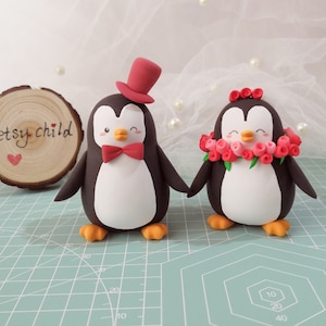 Unique wedding cake toppers Penguins - bride and groom figurines personalized elegant animal wedding gift