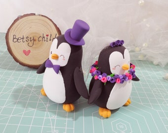 Custom Penguin wedding cake toppers, Bride and groom figurines,Handmade, Fully customizable. Unique keepsake